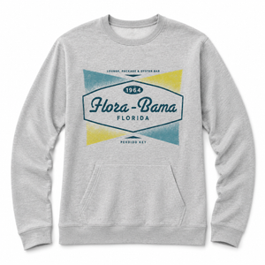 Gray sweatshirt with 'Flora-Bama Florida' graphic design 