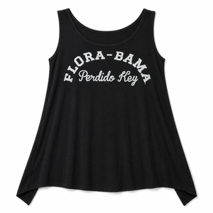 Black tank top with 'Flora-Bama Perdido Key' text on a white background