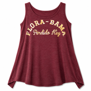Maroon tank top with 'Flora-Bama Perdido Key' text on a white background