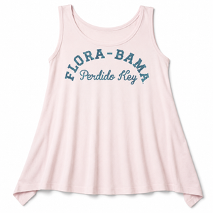Pink tank top with 'Flora-Bama Perdido Key' text on a white background