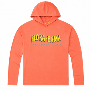 Orange hoodie with 'Flora-Bama' logo on the front