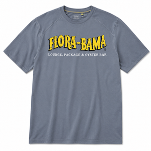 Gray t-shirt with 'Flora-Bama' logo on a white background