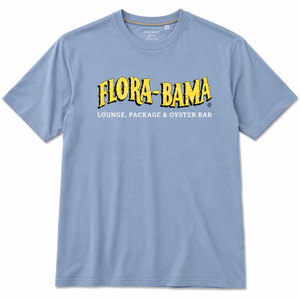 Blue t-shirt with 'Flora-Bama' logo on a white background
