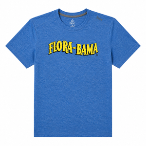 Blue t-shirt with 'Flora-Bama' logo on the front in yellow