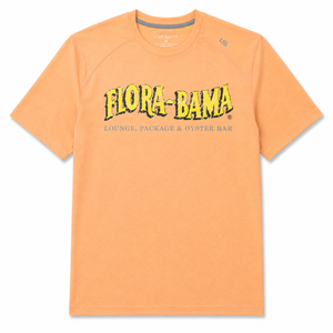 Orange t-shirt with 'Flora-Bama' logo on a white background
