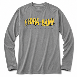 Gray long-sleeve shirt with 'Flora-Bama' logo 