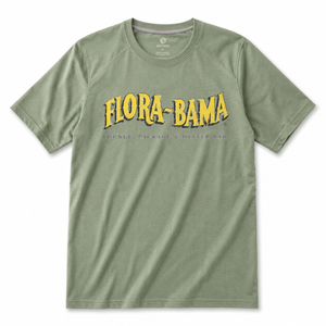 Green t-shirt with 'Flora-Bama' logo