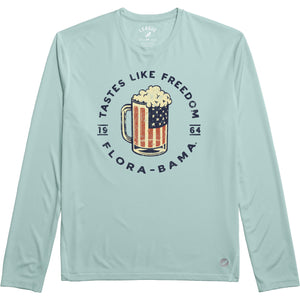 Light blue long-sleeve shirt withamerican beer mug