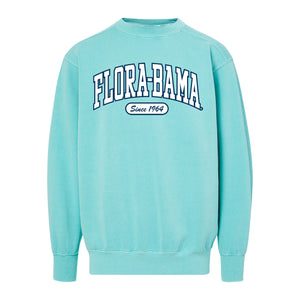 teal sweatshirt with 'Flora-Bama Since 1964' text 