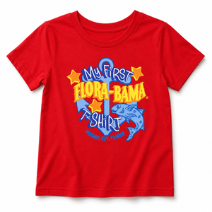 red shirt with anchor mullet flora bama logo