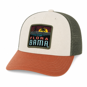 hat with palm tree patch tan orange olive