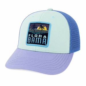 purple teal blue hat with palm tree and flora bama