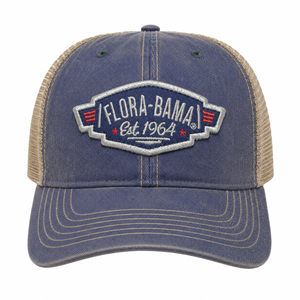 Blue and beige cap with 'Flora-Bama' on a wing patch