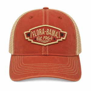 Red trucker hat with 'Flora-Bama' on a wing patch