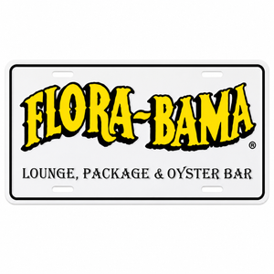 License plate with 'Flora-Bama' branding on a white background
