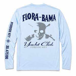 Light blue long-sleeve shirt with 'Flora-Bama Yacht Club' 