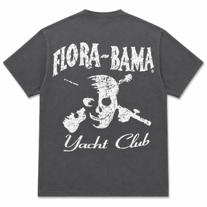 Gray t-shirt with white 'Flora-Bama Yacht Club' design on a white background