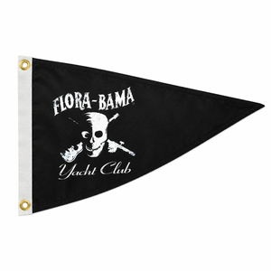 Black flag with 'Flora-Bama Yacht Club' text and skull design on a white background