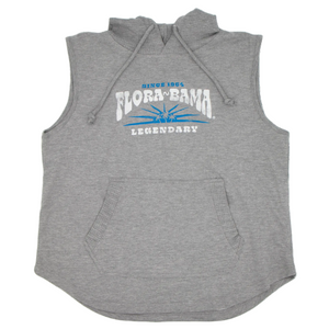 gray sleeveless hoodie with 'Flora-Bama' in white across the chest