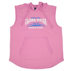 Pink sleeveless hoodie with 'Flora-Bama' in white across the chest