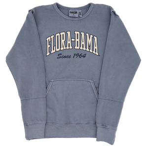 blue sweatshirt with 'Flora-Bama Since 1964' text in white