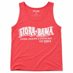 Red tank top with 'Flora-Bama' logo and text on a white background