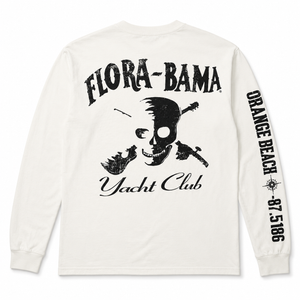 White long-sleeve shirt with black graphics and text on a white background