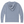A light blue-gray heathered hooded sweatshirt shown from the back, featuring a wide, draped hood with a textured, gathered edge and ribbed cuffs and hem, on a solid white background.