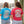 Two people wearing blue and red t-shirts with a 250th anniversary design.
