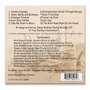 Back cover of a music album with tracklist and credits