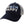 A navy blue trucker-style baseball cap with a light gray mesh back and 'BEACH HAPPY' embroidered on the front in navy, light blue, and off-white.
