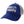 A blue trucker-style baseball cap with 'beach happy' embroidered on the front over a white mesh back, shown on a plain white background.