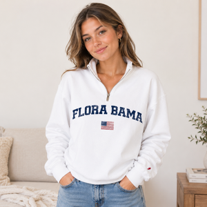 Girl in white quarter zip
