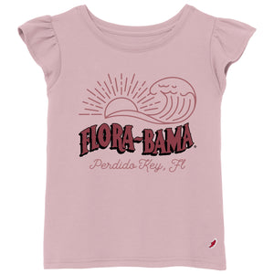 pink shirt with ruffle sleeves and wave design