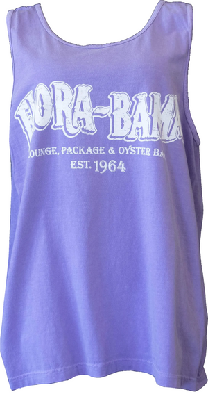 A purple tank top with the 'Flora-Bama' logo printed in white on the front.