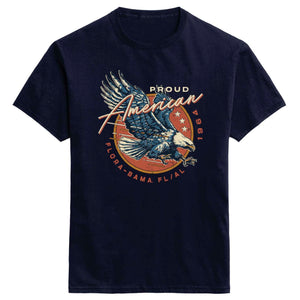 Navy blue t-shirt with an eagle graphic and flora bama text