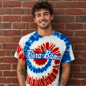  tie-dye t-shirt with 'Flora-Bama' design 