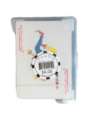 A deck of cards with 'Flora-Bama' text and colorful license plate designs, enclosed in a clear plastic case.