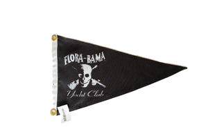 black triangle pendant flag with white flora bama skull and crossbones logo